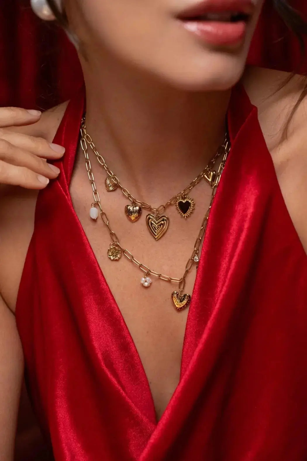 Collier breloques coeurs Thalia acier inoxydable